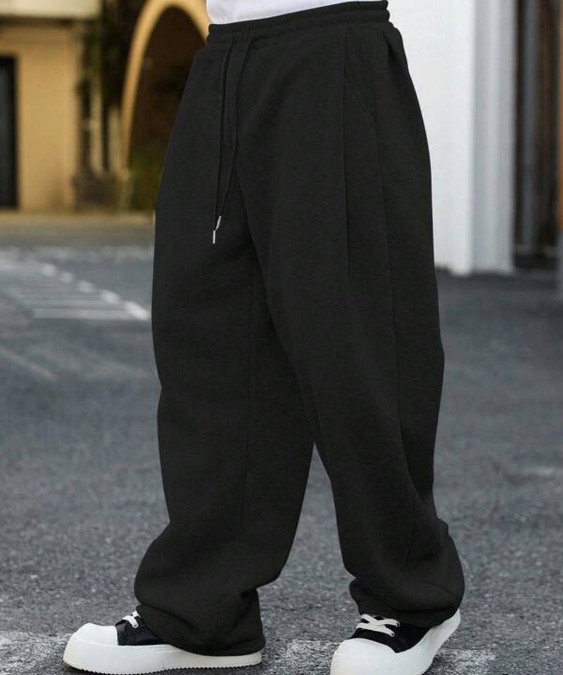 فلاينوف بنطال رياضي رجالي أسود سادة ثقيل الوزن واسع بقصة عصرية مريحة - Image 2